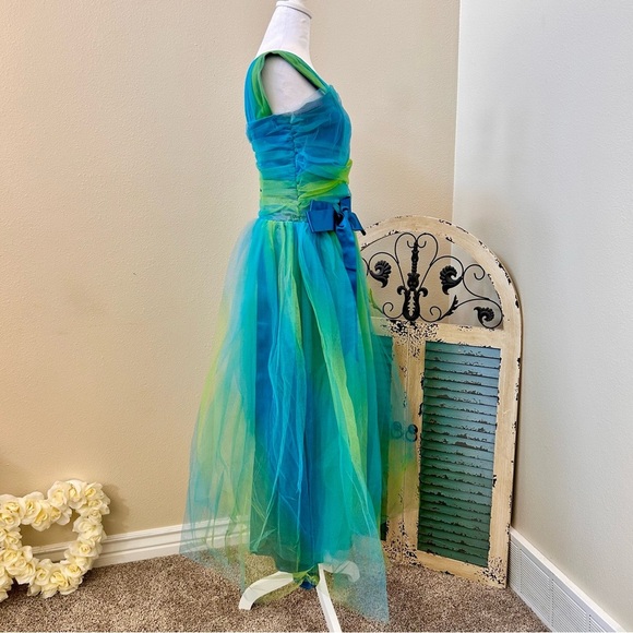 Vintage GUNNE SAX Jessica McClintock Y2K Vibrant Blue and Green Tulle Prom 7/8 - Picture 7 of 12